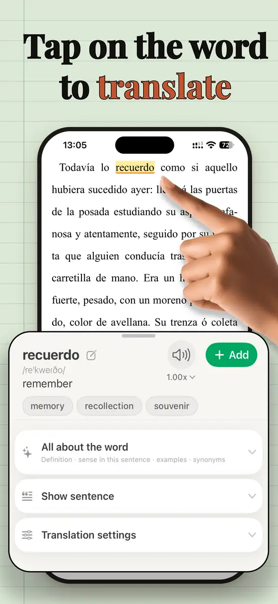 Tap any word in a book to see its translation