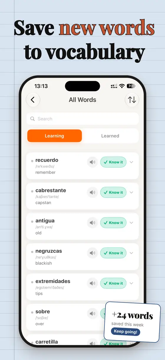 Save new words to your vocabulary
