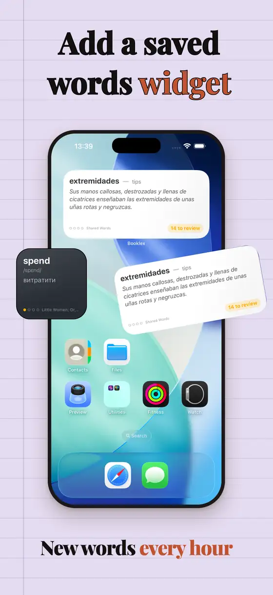 Home Screen widget with a new word every hour